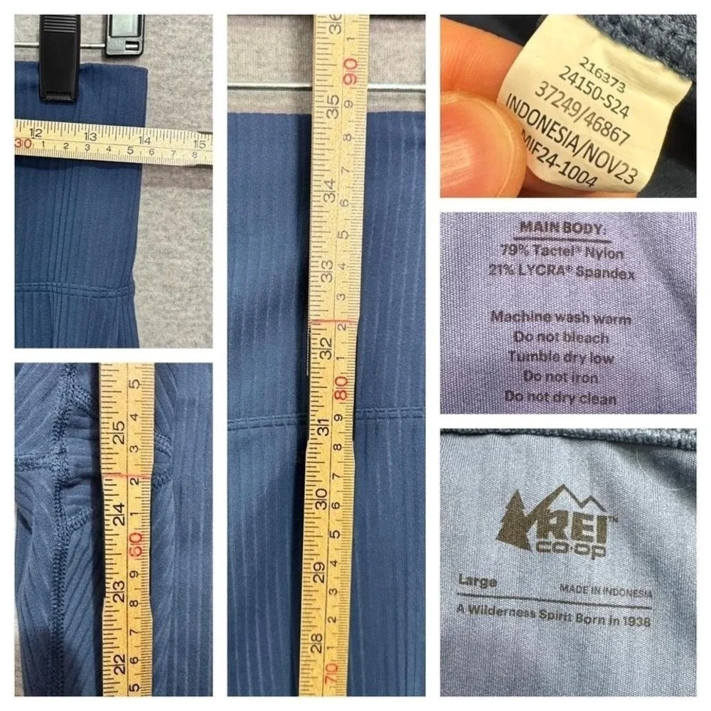 REI Co-op Ribbed Pocket Leggings Blue High Rise Active Hiking Gym Yoga Pant Sz L